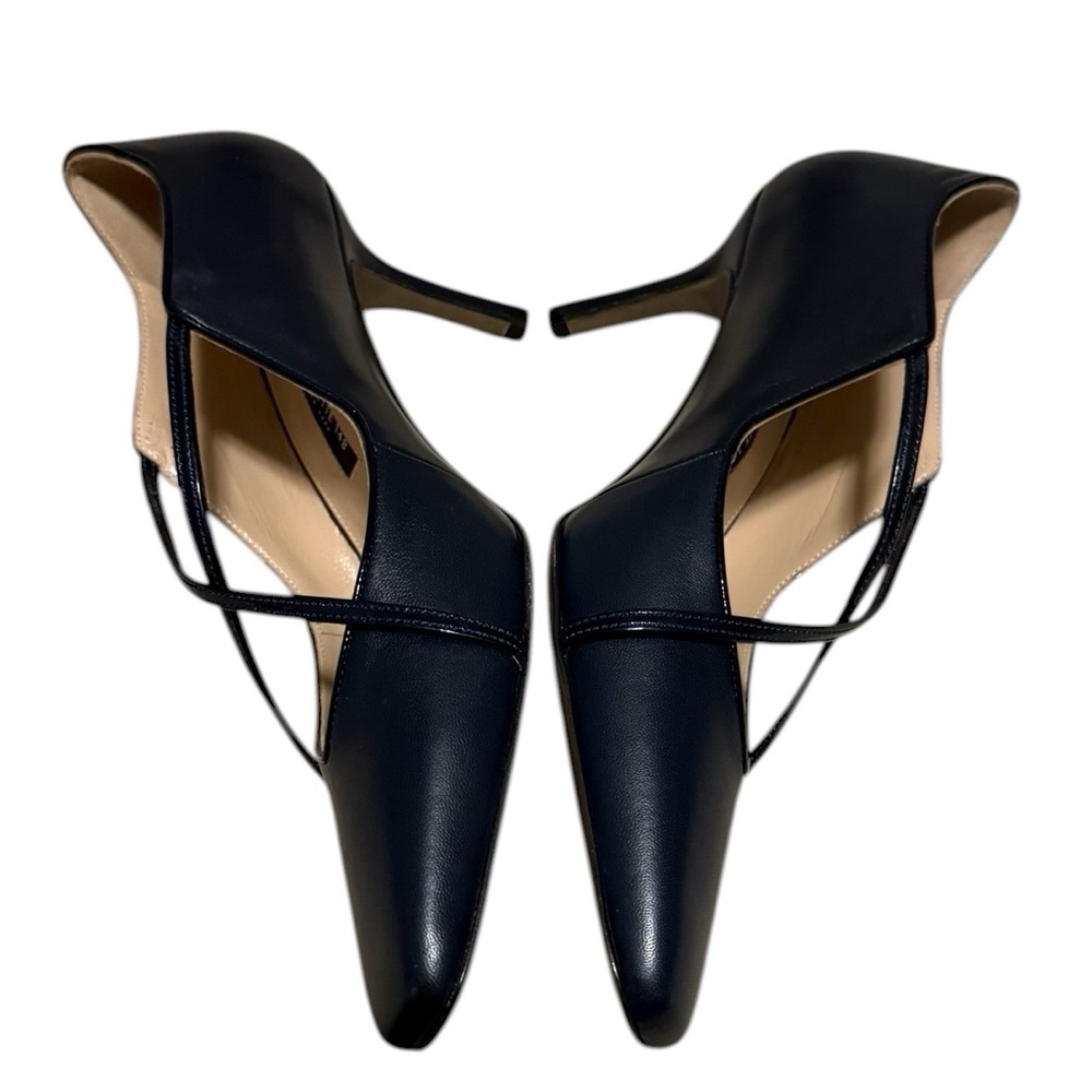 Lafayette 148 New York Square Toe Cross Strap Heels in Navy Blue Size 37 US 7 - Picture 2 of 6